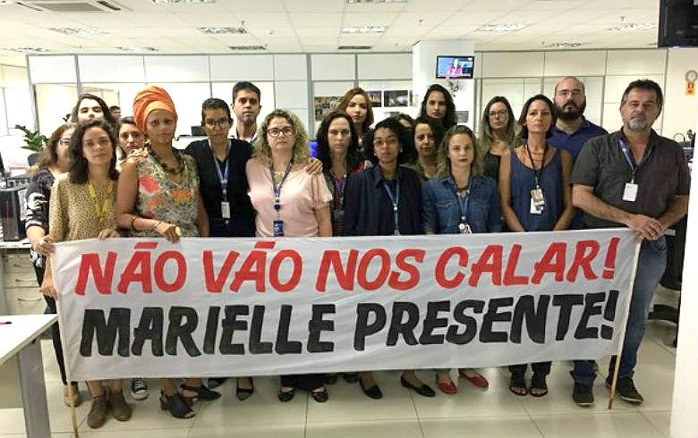 Protesto jornalistas da EBC contra censura no caso Marielle