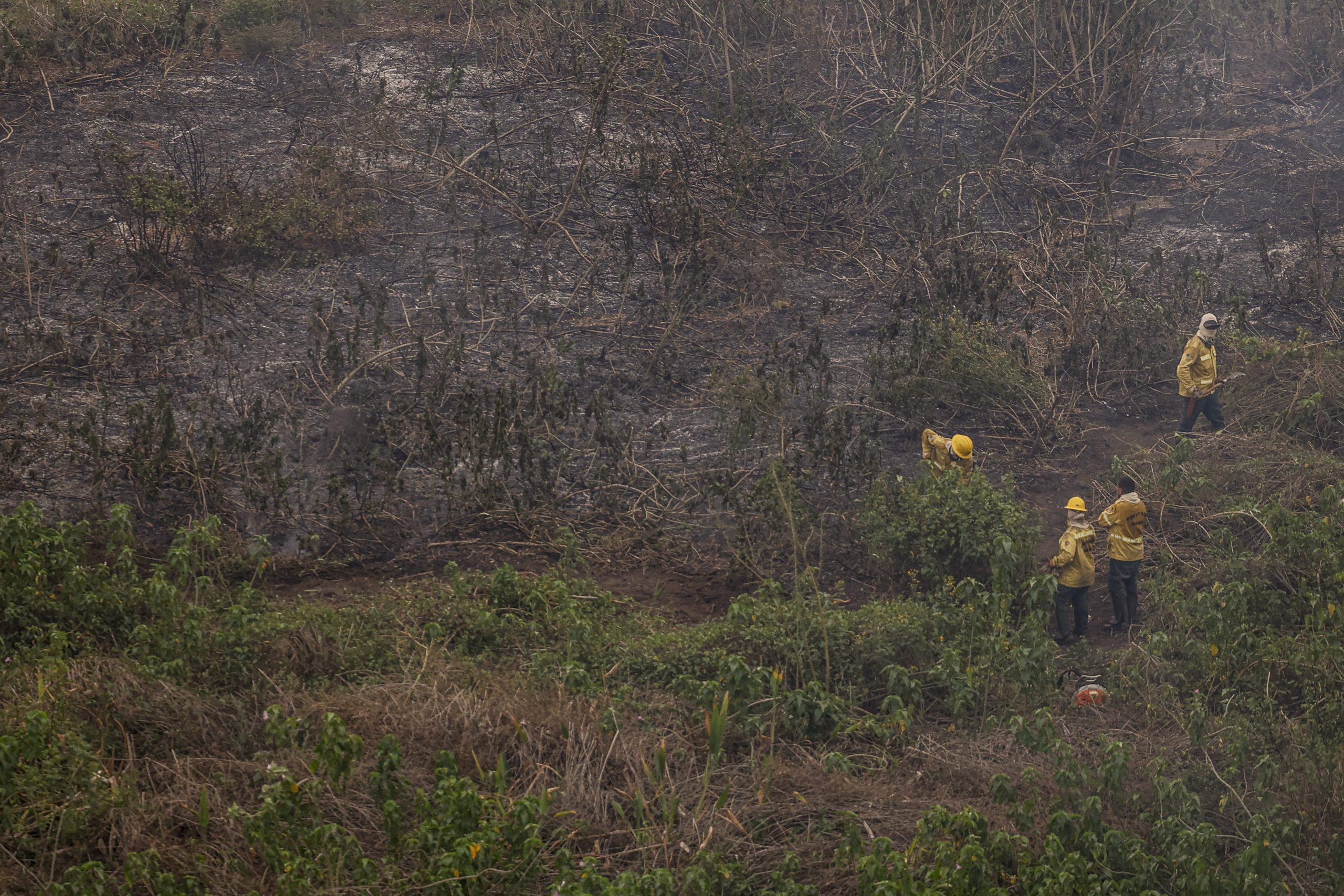 Brigadistas do Prevfogo Ibama combatem focos de incêndio nos arredores de Corumbá-MS/Foto: Marcelo Camargo/Agência Brasil