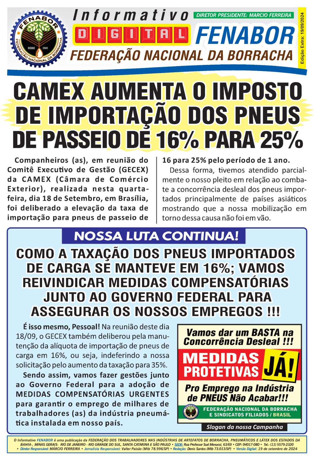 Boletim sobre taxa de importação de pneus