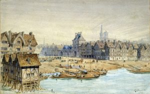 Place de Grève en 1583"/Théodore Hoffbauer (1839-1922)./ Dessin. Paris, musée Carnavalet.