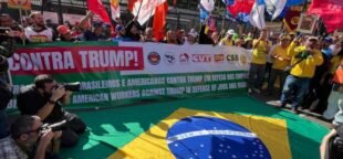 Trabalhadores protestam contra protecionismo de Trump em SP