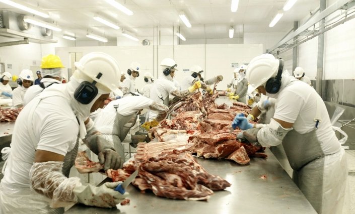 Trabalhadores em frigoríficos separaram as partes dos animais como sebo. A gordura bovina é usada como matéria-prima para produção de biocombustíveis. (Foto: Bruno Cecim/Agência Pará)