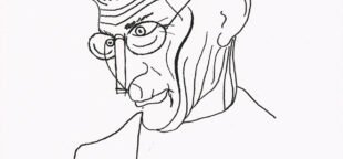 Samuel Beckett desenhado por Adolf Hoffmeister, 1970. Wikipedia.