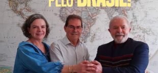 Gleisi Hoffmann, então presidente do PT, Paulinho da Força e Luiz Inácio Lula da Silva em imagem publicada por Paulinho em seu Twitter em 19 de abril de 2022.