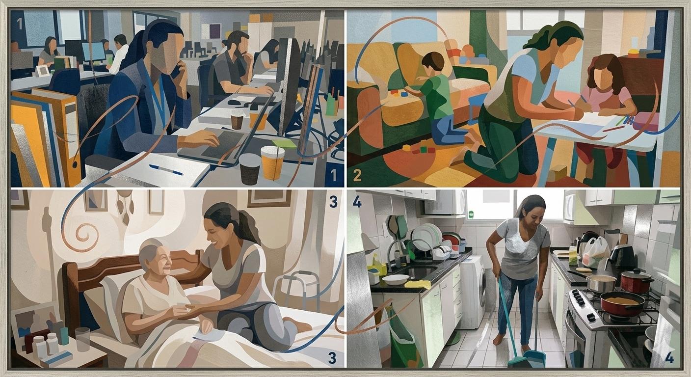 O trabalho de cuidados e a jornada 6x1 constituem uma carga pesada principalmente para as mulheres O trabalho de cuidados e a jornada 6x1 constituem uma carga pesada principalmente para as mulheres