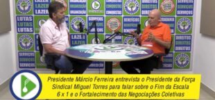 Miguel Torres e Márcio Ferreira em entrevista para TV Sintrabor: defesa da redução da jornada de trabalho, do fim da escala 6x1 e das negociações coletivas.
