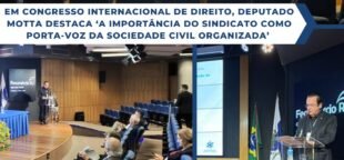 Palestrantes nacionais e internacionais sobre os direitos dos trabalhadores no Congresso Internacional de Direito.