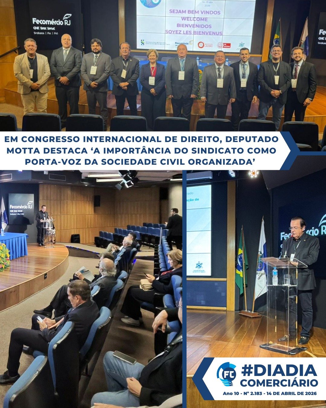 Palestrantes nacionais e internacionais sobre os direitos dos trabalhadores no Congresso Internacional de Direito.