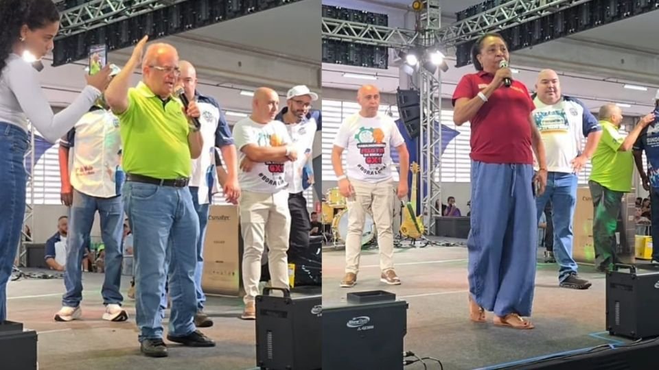 A secretária da Mulher Trabalhadora da CSB, Antonieta de Faria, fala no ato em Itatiba-SP