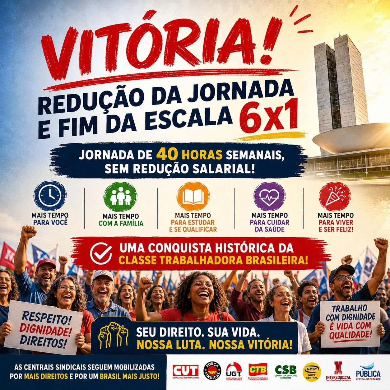 Centrais Sindicais comemoram votação histórica na Câmara sobre redução da jornada e fim da escala 6x1 