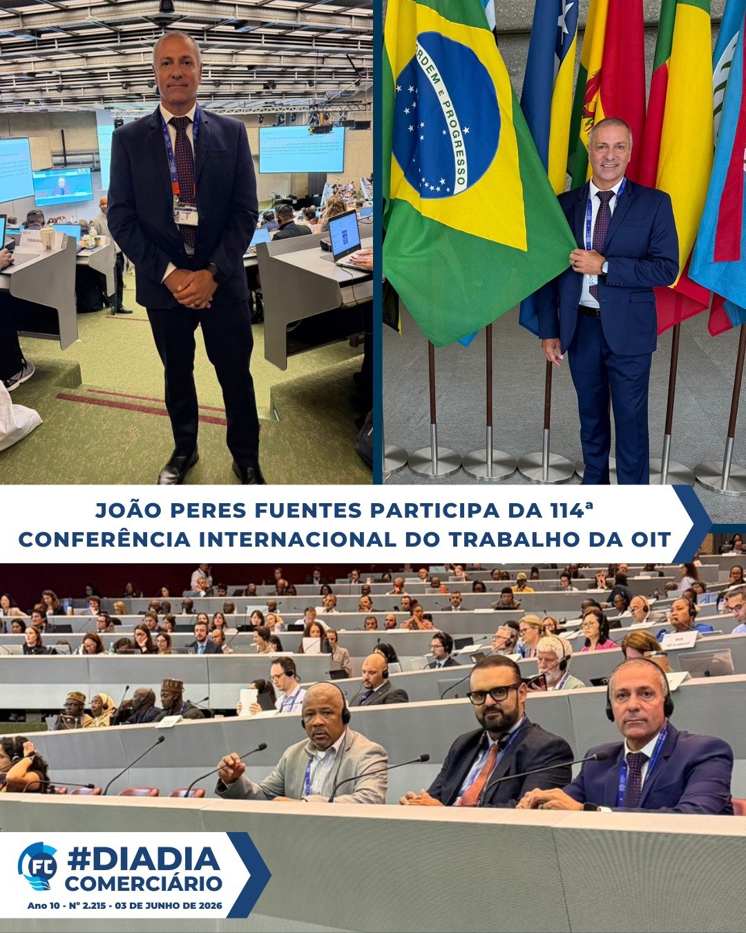 João Peres Fuentes participa da Conferência Internacional do Trabalho, discutindo transformações no mundo do trabalho em Genebra.