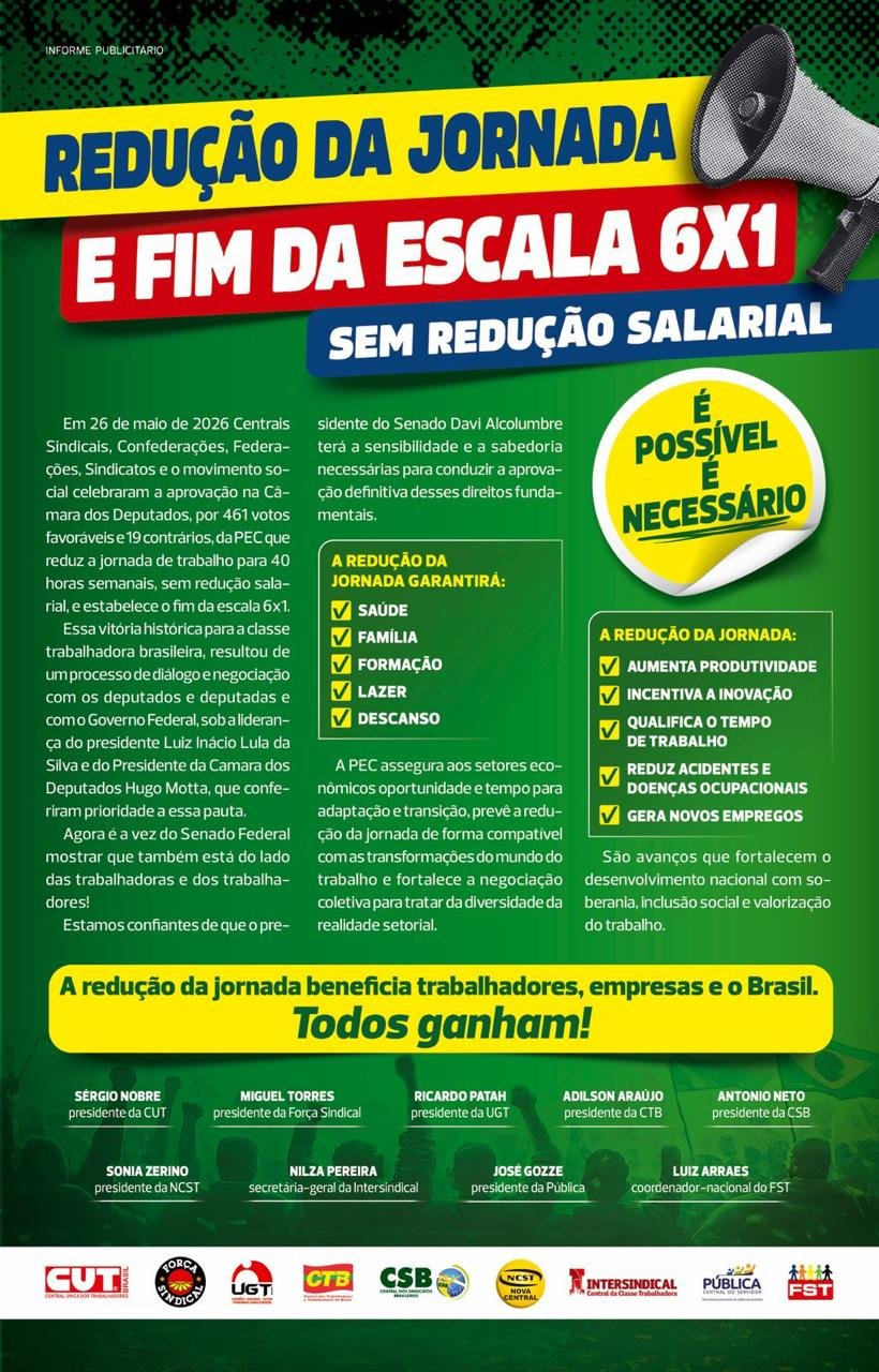 Cartaz publicado nos jornais Folha de S.Paulo e o Estado de São Paulo no dia 29/6/2026