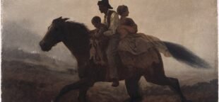 Uma Cavalgada pela Liberdade – Os Escravos Fugitivos , óleo sobre cartão, c.  1862 por Eastman Johnson ( Museu do Brooklyn 40.59ab)