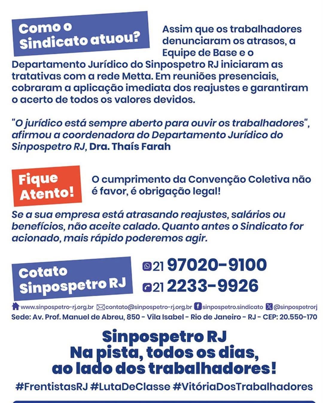 Sinpospetro RJ garante pagamentos atrasados na rede Metta