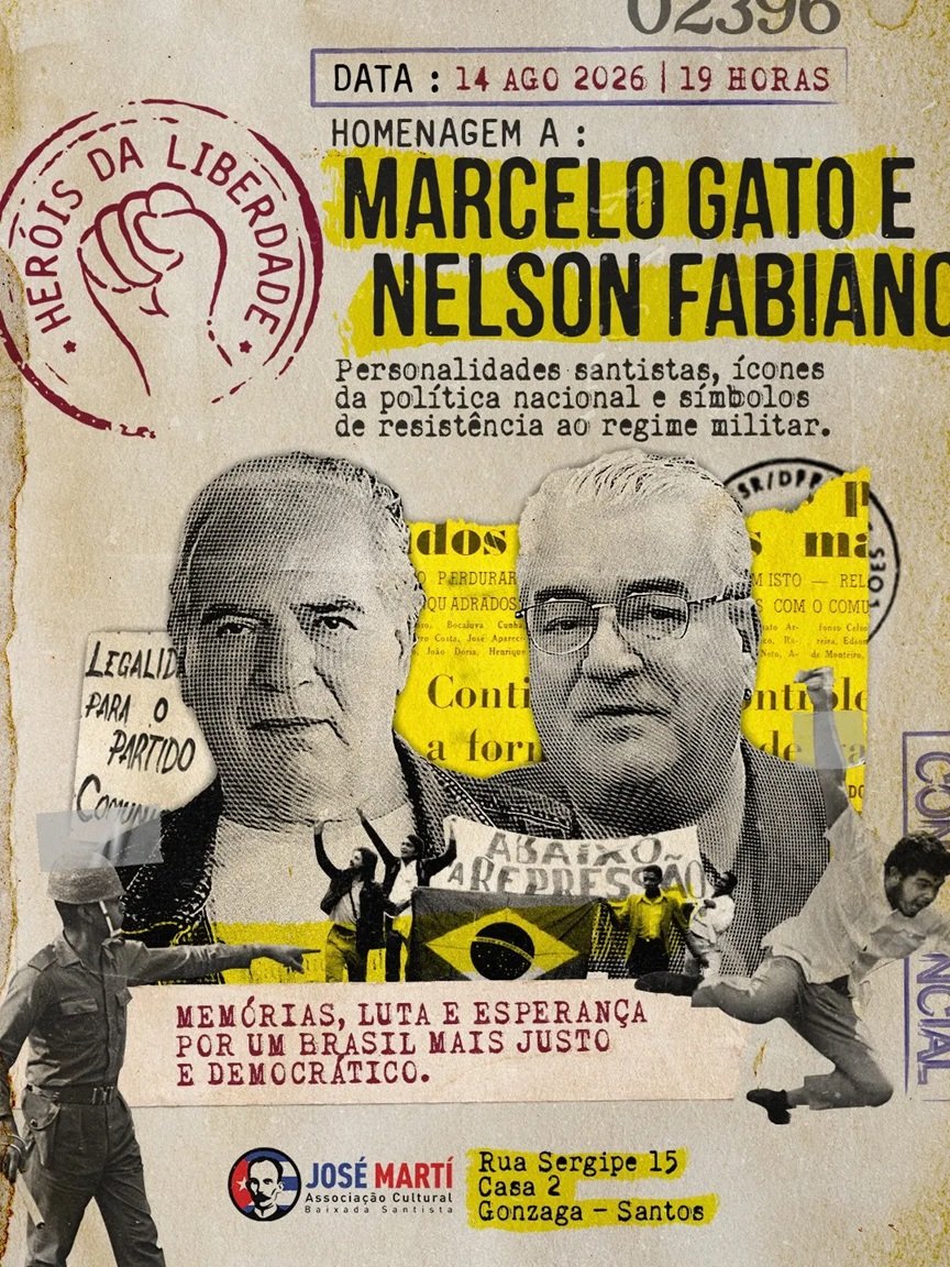 Homenagem a Marcelo Gato e Nelson Fabiano, figuras importantes na resistência à ditadura militar, em Santos.