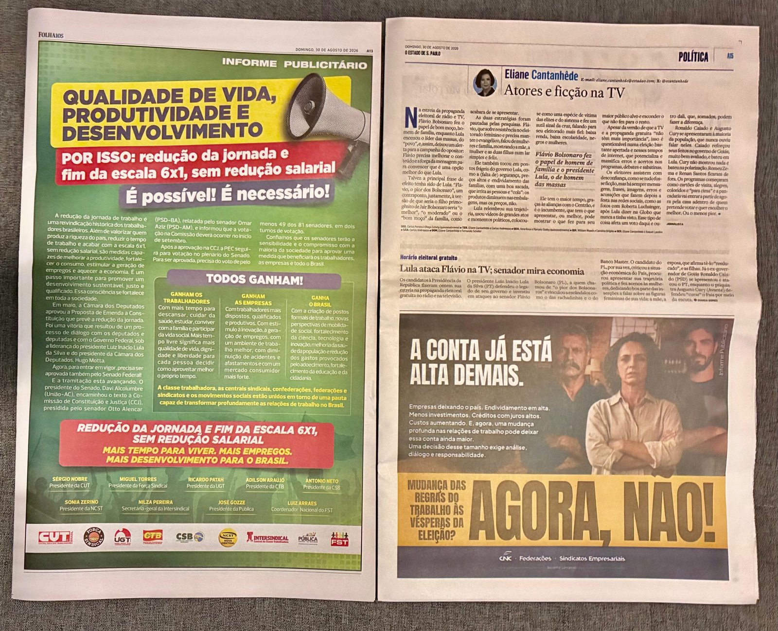 entidades empresariais também publicaram um anúncio de meia página nos jornais, posicionando-se contra
