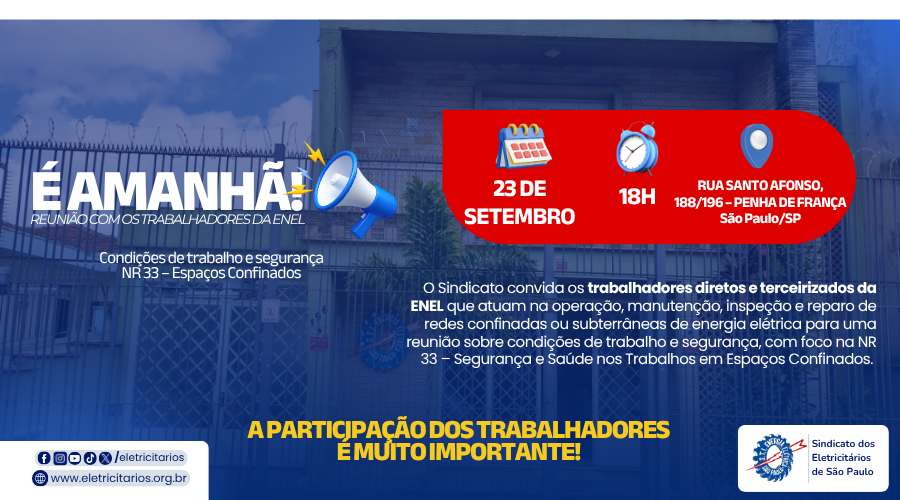 Eletricitários debatem segurança no trabalho na Enel Eletricitários debatem segurança no trabalho na Enel