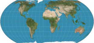 Projeção da Terra igual. Graticulado de 15°. A imagem é derivada do compósito do mês de verão do Blue Marble da NASA, com os oceanos clareados para melhorar a legibilidade e o contraste. Imagem criada com o software de projeções cartográficas Geocart. Wikipedia