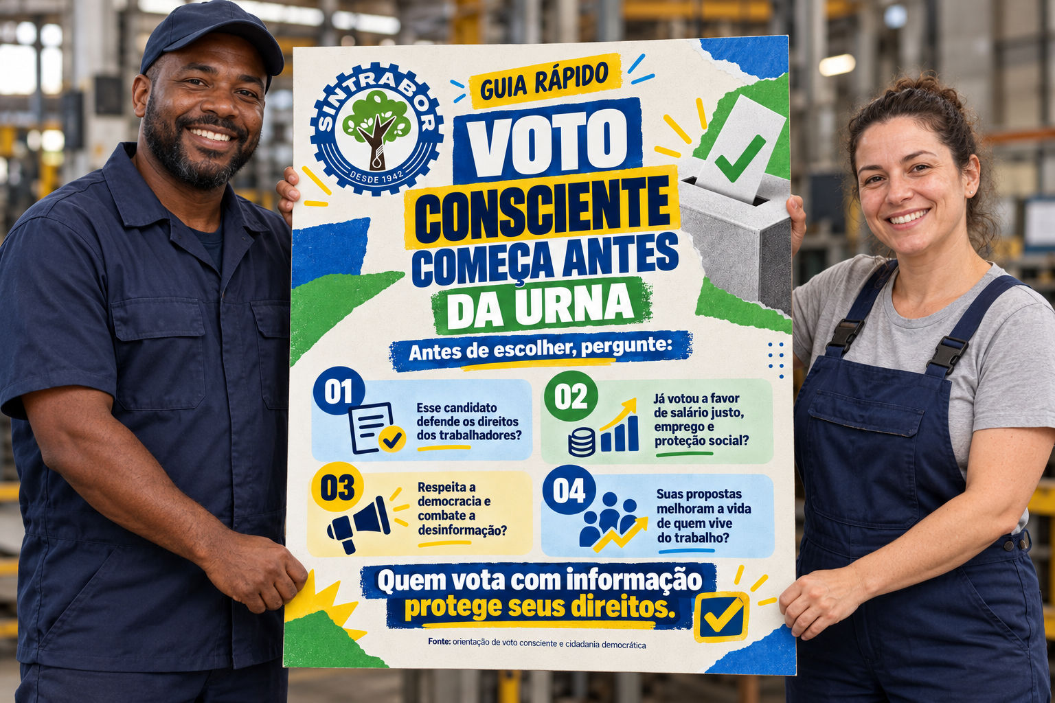 Saiba como participar do segundo turno das eleições com orientações do Sintrabor. Vote consciente e defenda seus direitos.