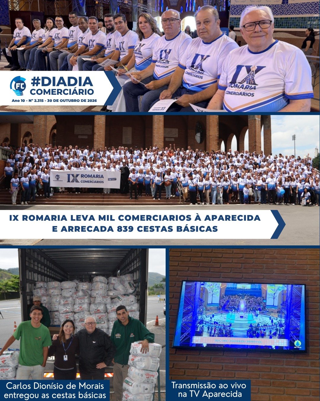 Mil comerciários participaram da IX Romaria dos Comerciários em Aparecida, celebrando a fé e a solidariedade.