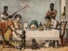 Uma família brasileira do século XIX sendo servida por escravos, pintado por Jean-Baptiste Debret, c. 1830