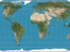 Projeção da Terra igual. Graticulado de 15°. A imagem é derivada do compósito do mês de verão do Blue Marble da NASA, com os oceanos clareados para melhorar a legibilidade e o contraste. Imagem criada com o software de projeções cartográficas Geocart. Wikipedia